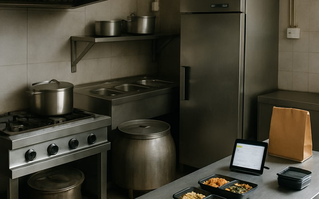 Cloud-kitchen with gas range, tandoor, bain-marie, refrigerator and order tablet